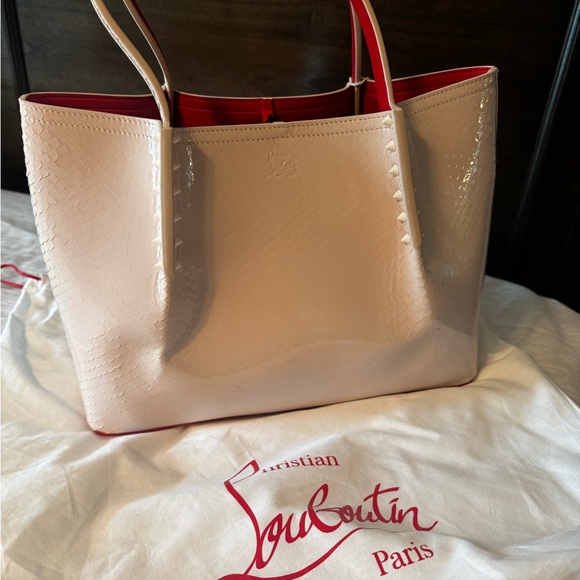 Christian Louboutin Cabarock Spike Snakeskin Embossed Leather Tote - Picture 6 of 7